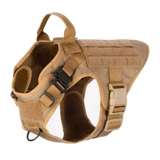 Tactical Dog Harness with 2X Metal Buckle, Working Dog Molle Vest with Handle, No Pulling Front Leash Clip, Hook and Loop for Dog Patch