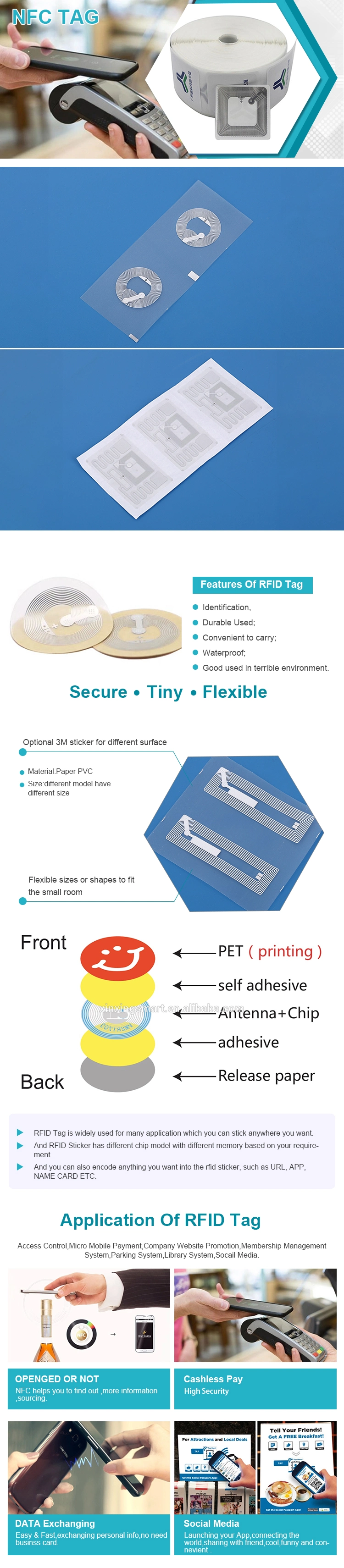 13.56MHz RFID Tag NFC Paper PVC PPS ABS Sticker